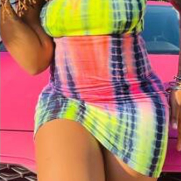 Sexy strapless vibrant color block tie dye mini dress - Picture 6 of 10